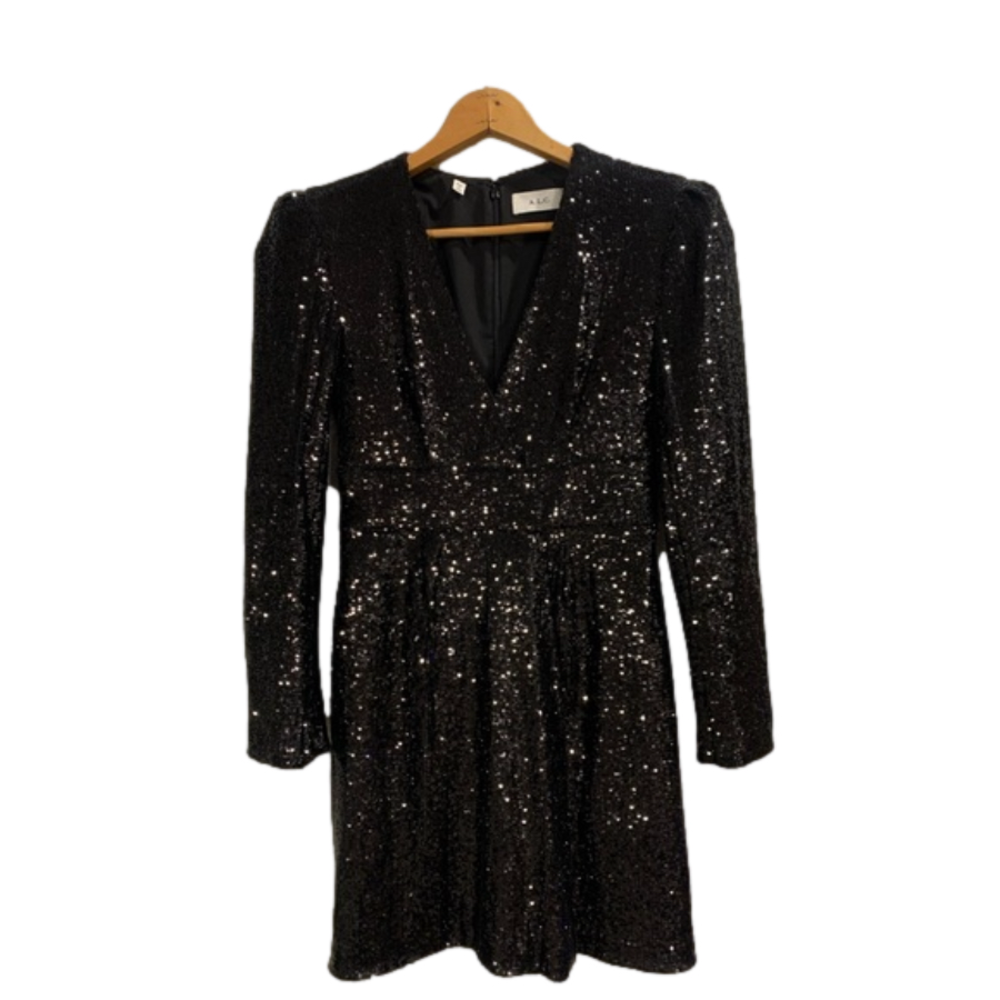 A.L.C. Mara Black Sequin Long Sleeve Mini Cocktail Dress Mob Wife NYE 4 ($595)